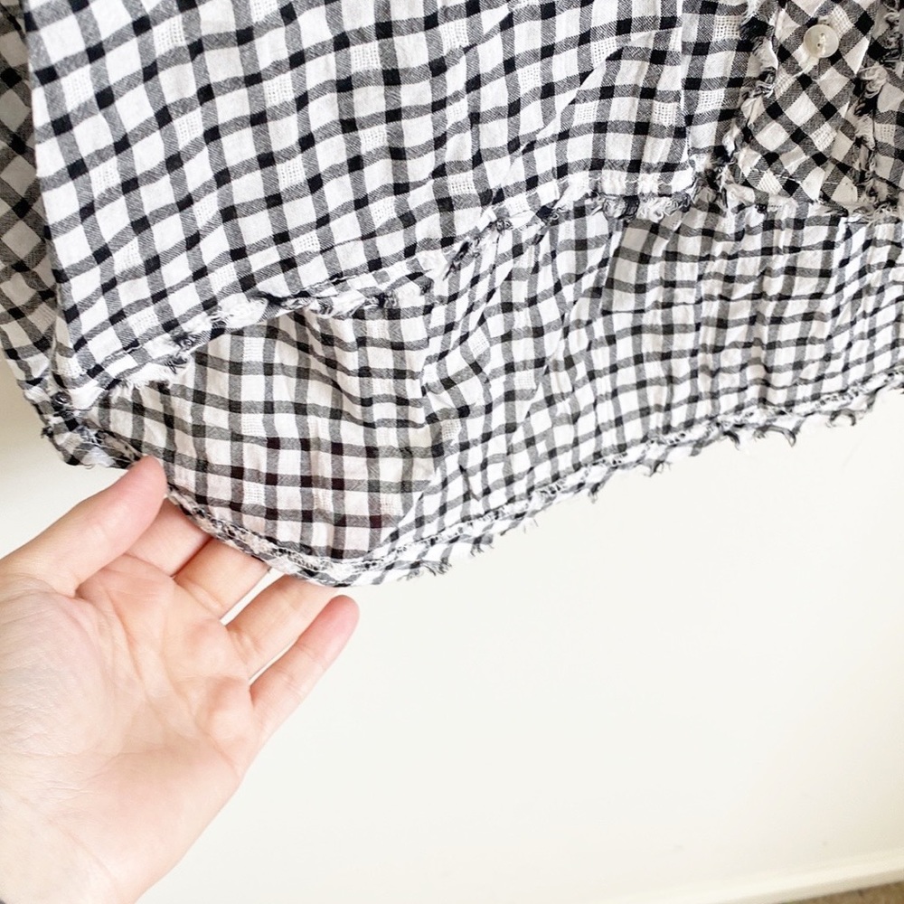 Zara black and white checkered gingham print button down top - Picture 4 of 5